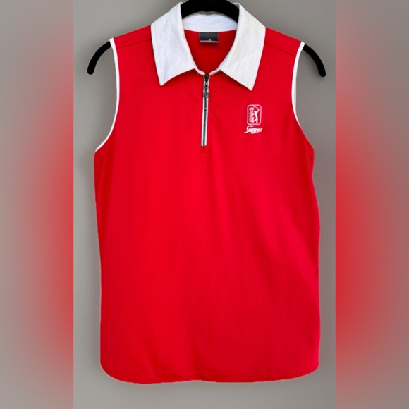 Belyn Key Womens Keystone Polo Shirt Sleeveless Red 1/4 Zip Sawgrass Logo Medium - Picture 1 of 14